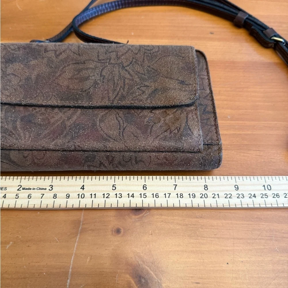 Patricia Nash Brown Metallic Wallet Purse Crossbody Brown Leather Minimalist